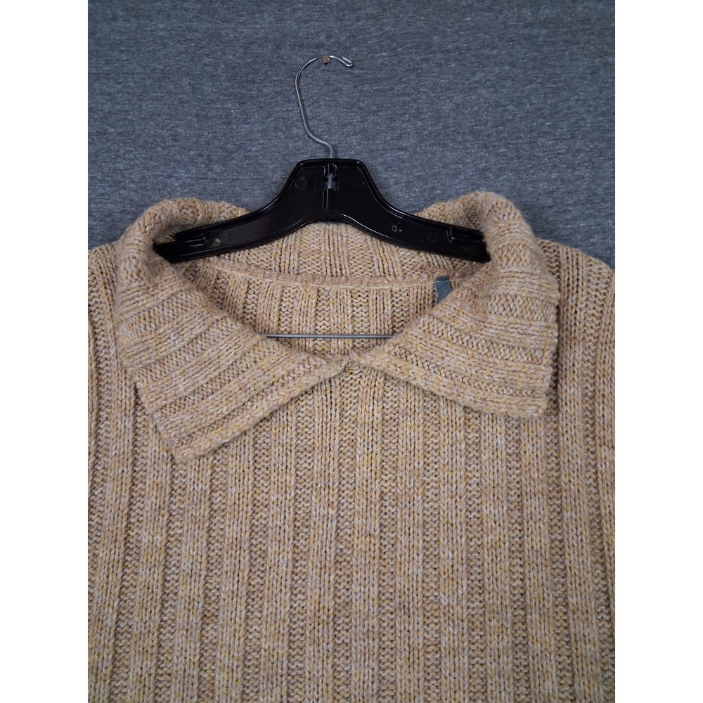 VTG‎ Womens Sweater XL Oatmeal Tan Wool Knit Polo Classic Rib Knit